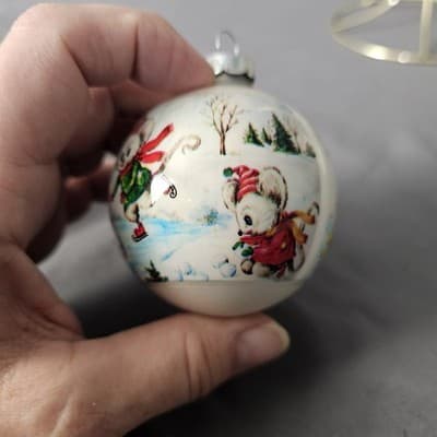 Vintage Corning Glass White Plastic Mice Christmas Ornaments USA Set of 3 - Thumbnail 11