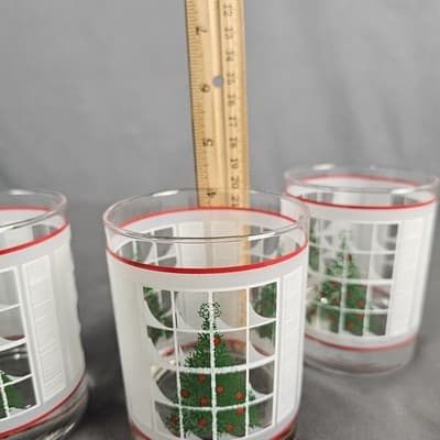 3 Vintage Waechtersbach Christmas Tree Low Ball Glasses Frosted Windowpane - Thumbnail 7