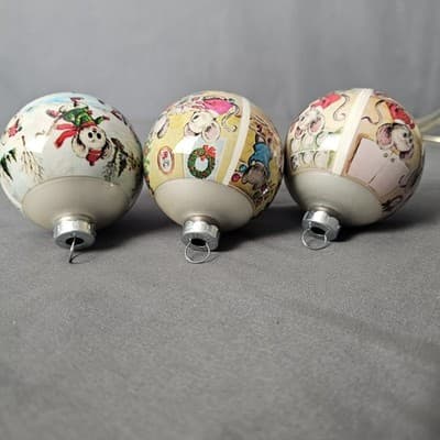 Vintage Corning Glass White Plastic Mice Christmas Ornaments USA Set of 3 - Thumbnail 9