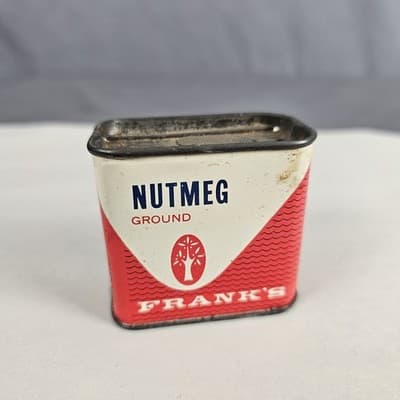 Vintage Frank's Ground Nutmeg Container Metal Slide Top 29¢