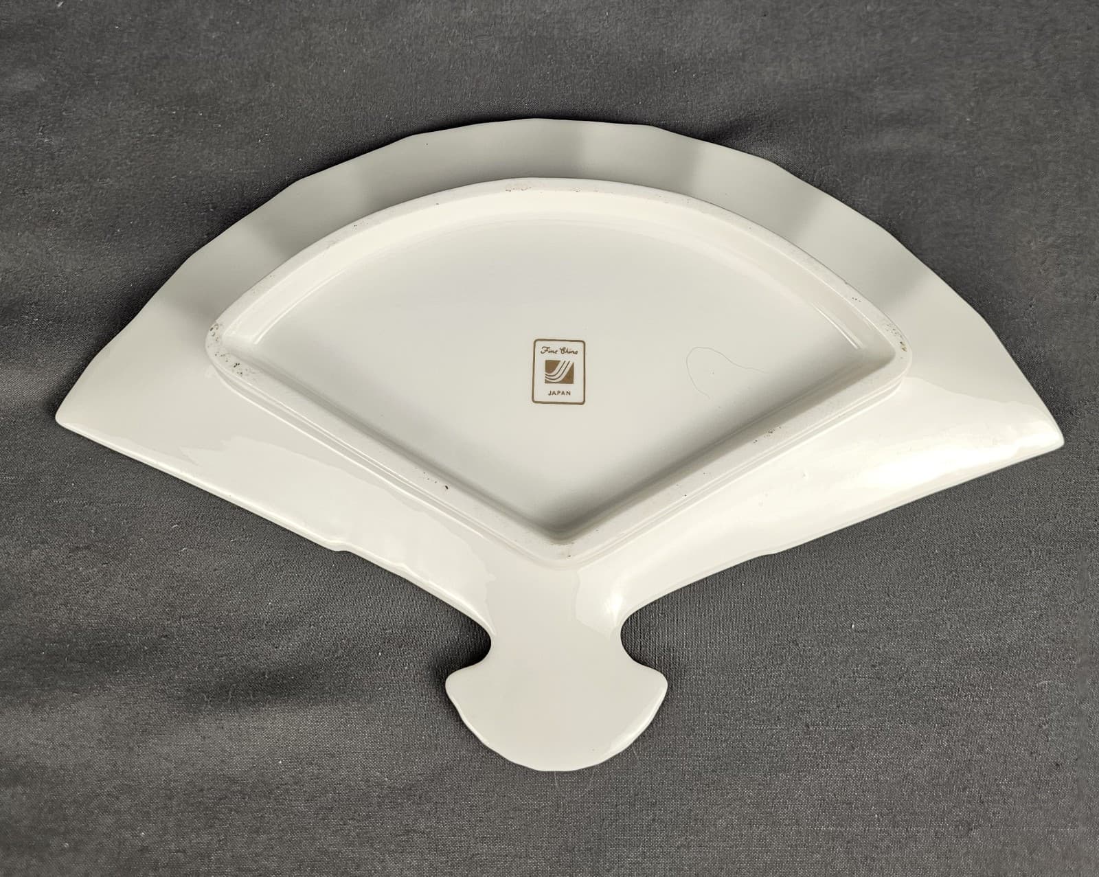 Japanese Fine China By Jay ~ Asian Japan Fan Trinket Dish Gold Trim - Thumbnail 4