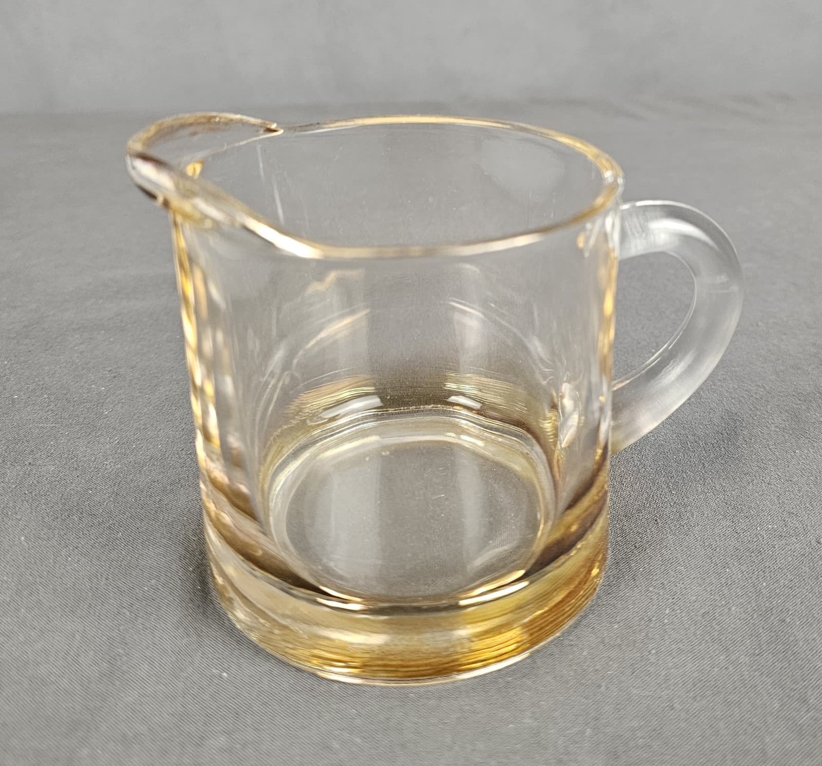 Glass Creamer Clear w slight amber Glow Gold edge Vintage