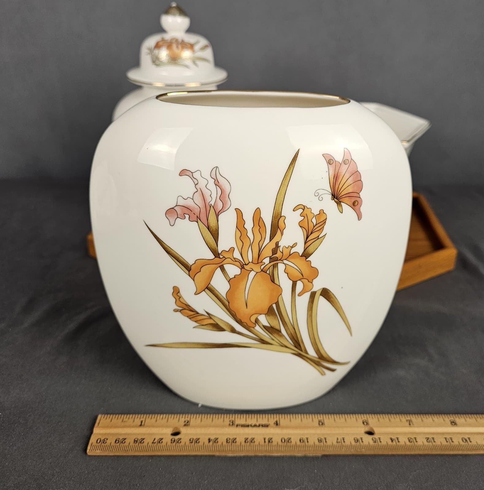 Vintage ORANGE IRIS Planter Ginger Jar & Vase Fine China - Thumbnail 18