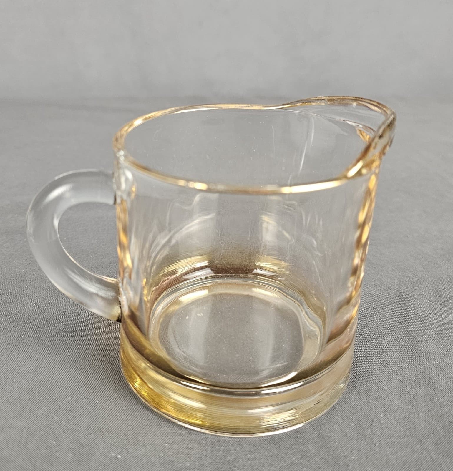 Glass Creamer Clear w slight amber Glow Gold edge Vintage - Thumbnail 3