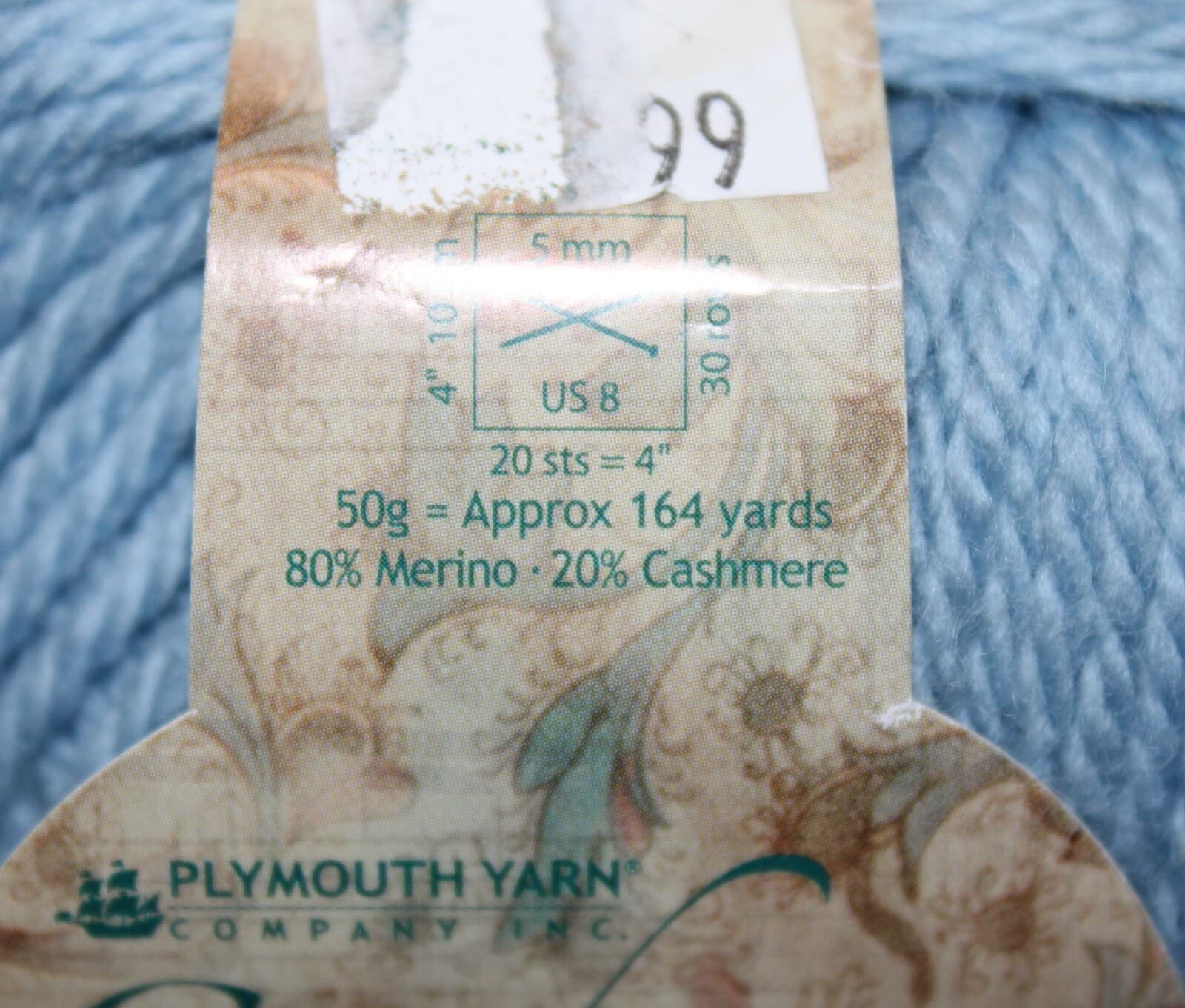 Cashmere Passion Yarn Plymouth 80% Merino 20% Cashmere Col 0014 Blue 50g 164yd - Thumbnail 4