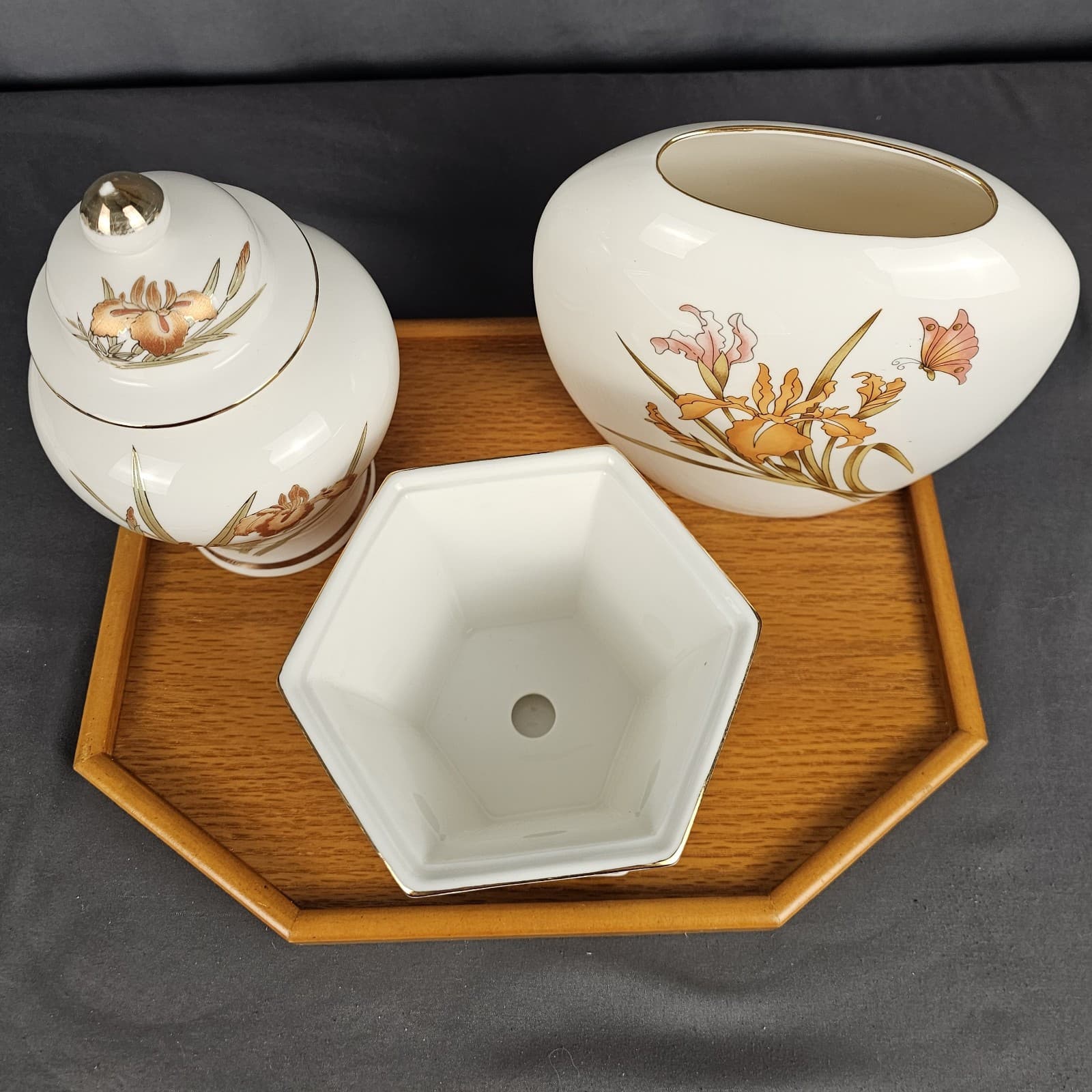 Vintage ORANGE IRIS Planter Ginger Jar & Vase Fine China - Thumbnail 3