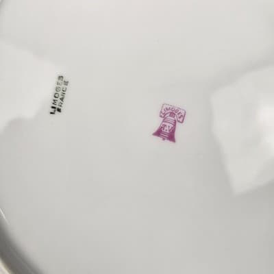 T&V Limoges Dinner Plates Blue & Gold Garland with Pink Roses Set of 3. 9.75" - Thumbnail 5