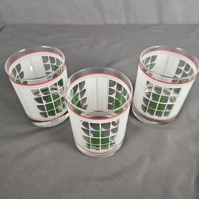 3 Vintage Waechtersbach Christmas Tree Low Ball Glasses Frosted Windowpane - Thumbnail 2
