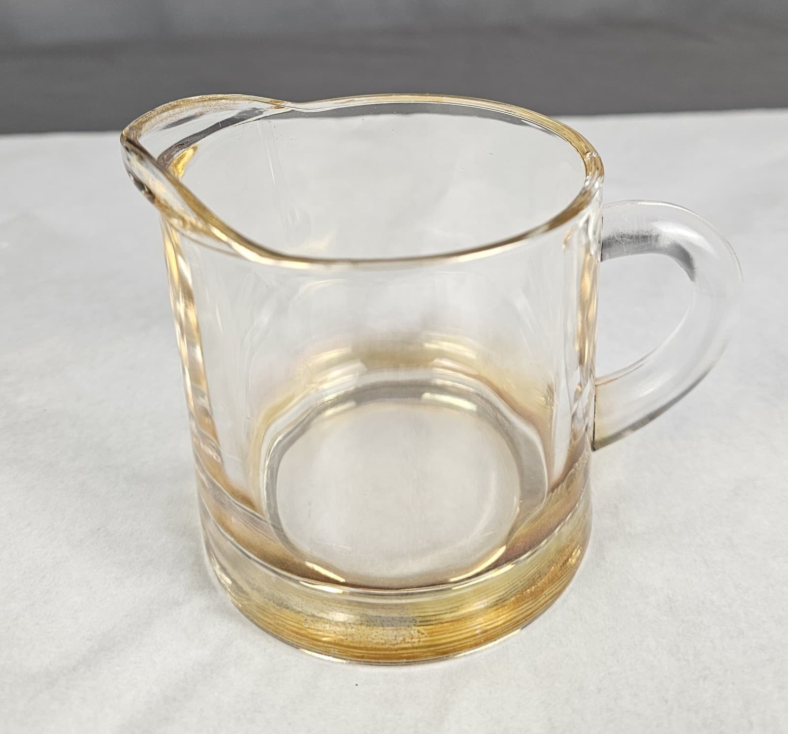 Glass Creamer Clear w slight amber Glow Gold edge Vintage - Thumbnail 2