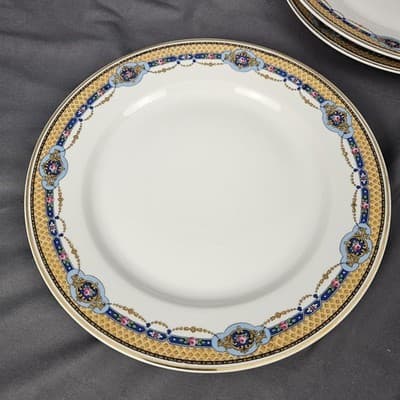 T&V Limoges Dinner Plates Blue & Gold Garland with Pink Roses Set of 3. 9.75" - Thumbnail 7