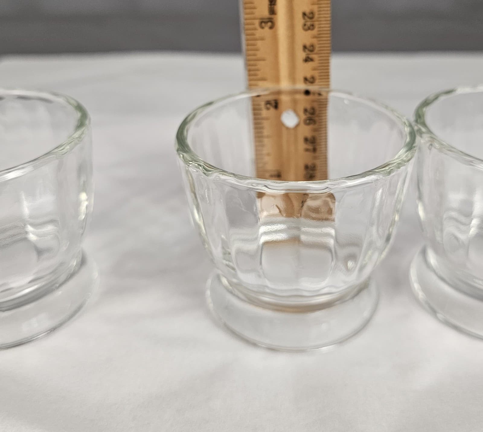 3 VTG Ribbed Etched Footed Clear Glass Egg Dessert Sherbet Dishes Jeanette Glass - Thumbnail 7