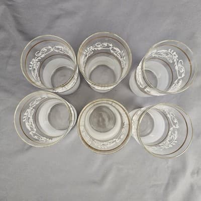 Vintage MCM Frosted Floral Swirl Gold Trim Tumblers Glasses Set of 6 - Thumbnail 5