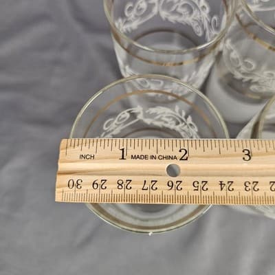 Vintage MCM Frosted Floral Swirl Gold Trim Tumblers Glasses Set of 6 - Thumbnail 8