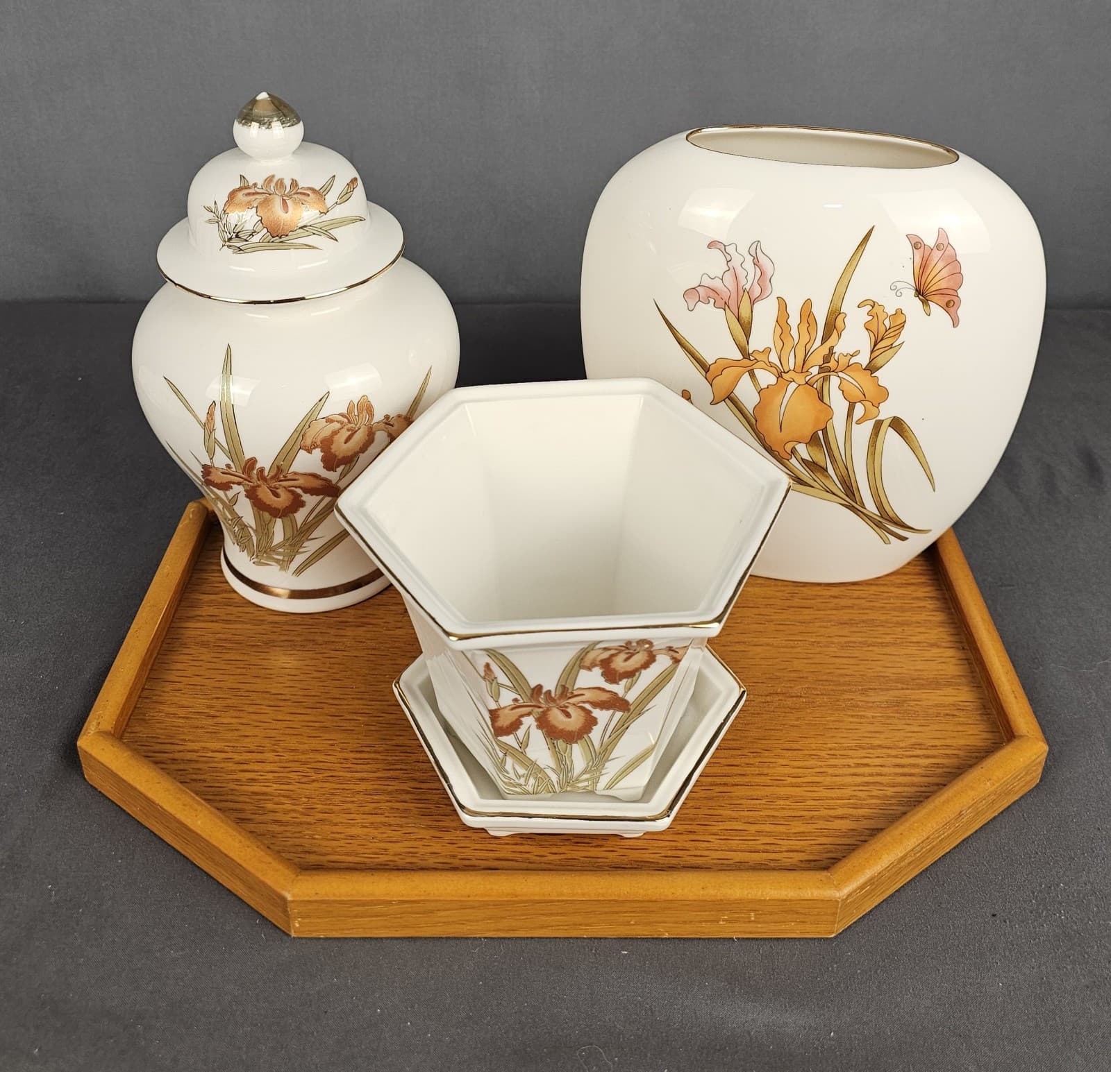 Vintage ORANGE IRIS Planter Ginger Jar & Vase Fine China - Thumbnail 2