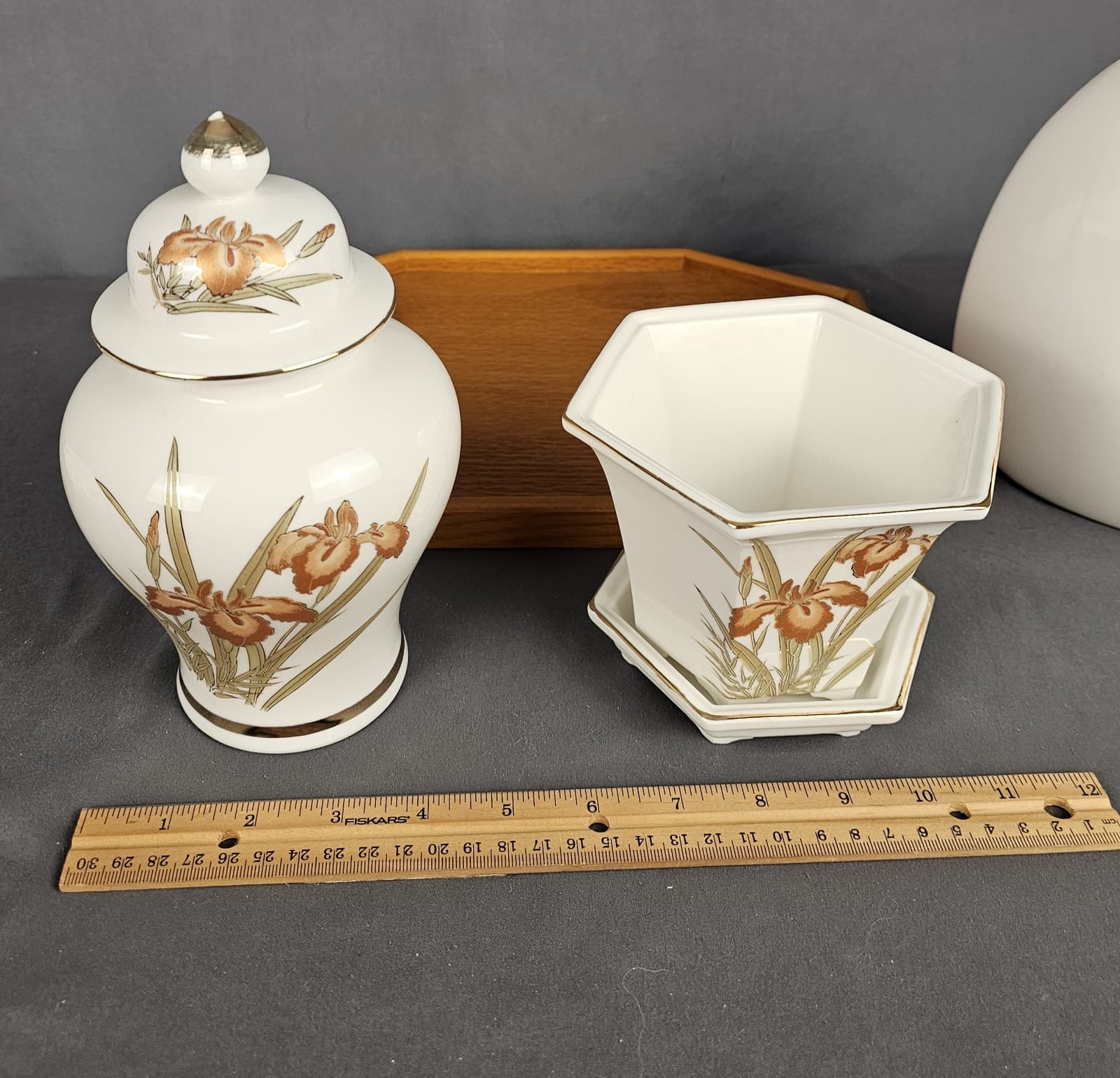 Vintage ORANGE IRIS Planter Ginger Jar & Vase Fine China - Thumbnail 15