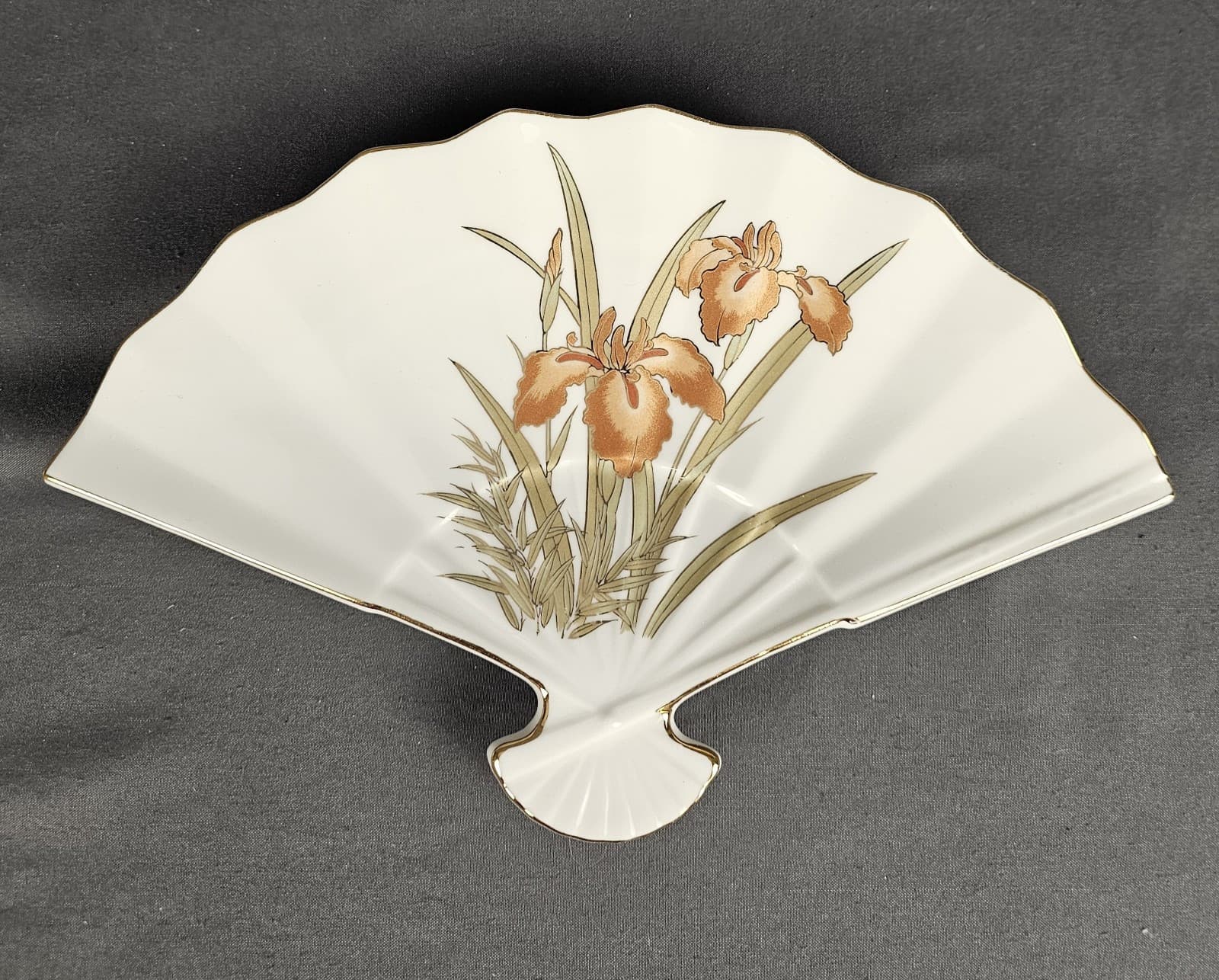 Japanese Fine China By Jay ~ Asian Japan Fan Trinket Dish Gold Trim - Thumbnail 2