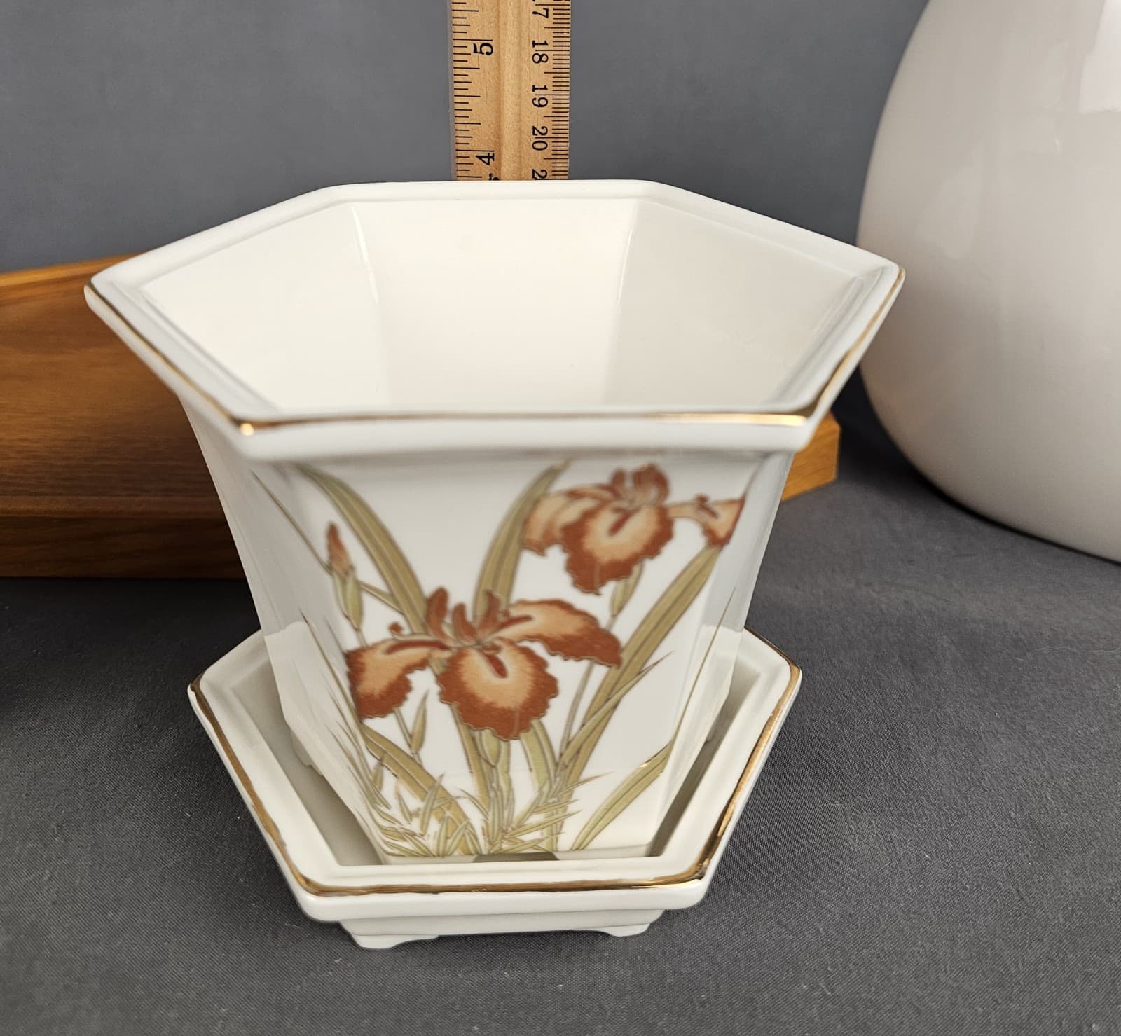 Vintage ORANGE IRIS Planter Ginger Jar & Vase Fine China - Thumbnail 17