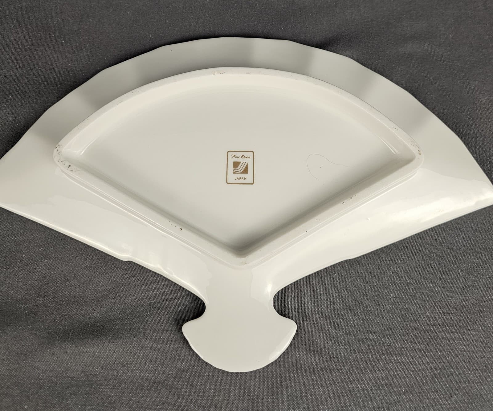 Japanese Fine China By Jay ~ Asian Japan Fan Trinket Dish Gold Trim - Thumbnail 3