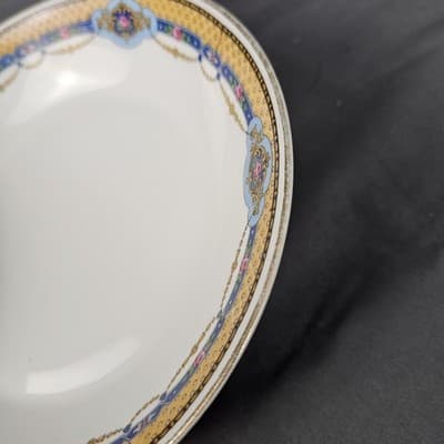T&V Limoges 7.75 Soup Salad Bowls Blue & Gold Garland with Pink Roses Set of 2 - Thumbnail 3