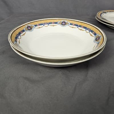 T&V Limoges 7.75 Soup Salad Bowls Blue & Gold Garland with Pink Roses Set of 2 - Thumbnail 8
