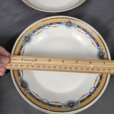 T&V Limoges 7.75 Soup Salad Bowls Blue & Gold Garland with Pink Roses Set of 2 - Thumbnail 4