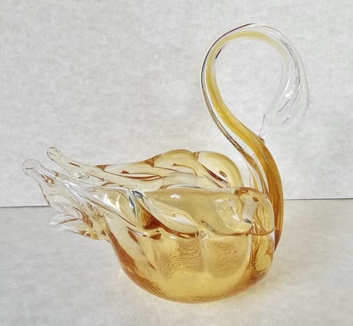 Swan Art Glass Orange Clear Glass Hand Blown Dish Candy Bowl Trinket - Thumbnail 9