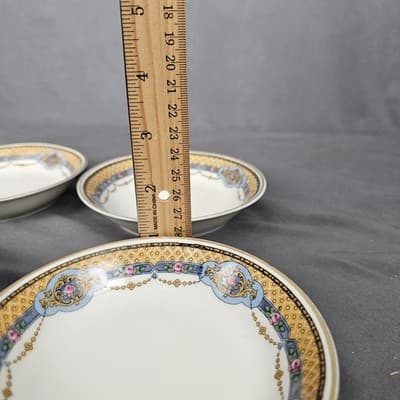 T&V Limoges 5" Fruit Dessert Bowls Blue & Gold Garland with Pink Roses Set of 4 - Thumbnail 4