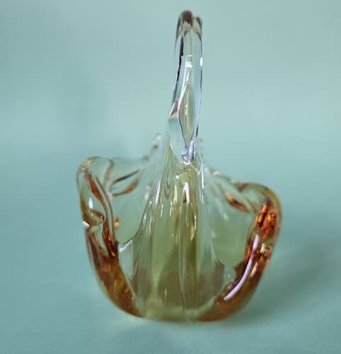 Swan Art Glass Orange Clear Glass Hand Blown Dish Candy Bowl Trinket - Thumbnail 6