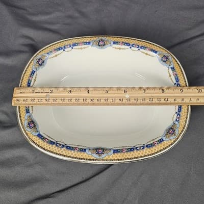 T&V Limoges Serving Bowl Blue & Gold Garland with Pink Roses 9.25" x 7.5" - Thumbnail 4