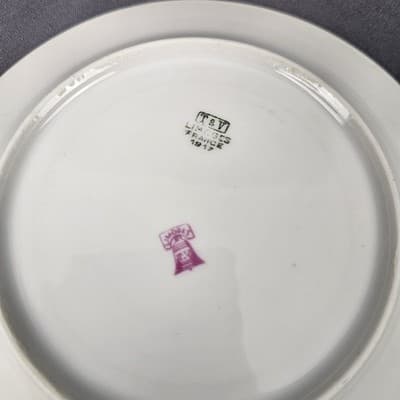 T&V Limoges Dessert Plates 6" Blue & Gold Garland with Pink Roses Set of 4 - Thumbnail 5