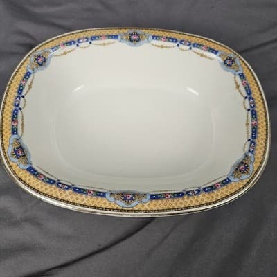 T&V Limoges Serving Bowl Blue & Gold Garland with Pink Roses 9.25" x 7.5" - Thumbnail 2