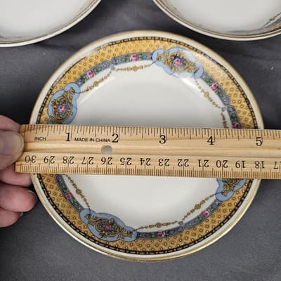T&V Limoges 5" Fruit Dessert Bowls Blue & Gold Garland with Pink Roses Set of 4 - Thumbnail 8