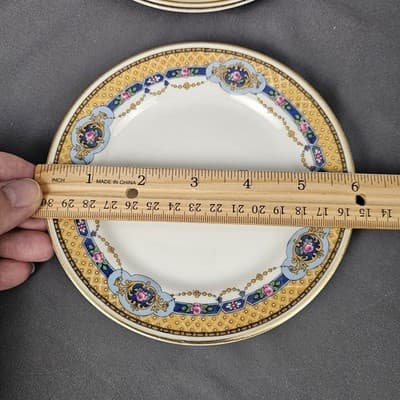 T&V Limoges Dessert Plates 6" Blue & Gold Garland with Pink Roses Set of 4 - Thumbnail 3