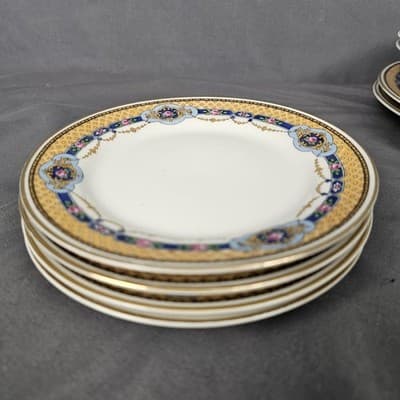 T&V Limoges Dessert Plates 6" Blue & Gold Garland with Pink Roses Set of 4 - Thumbnail 6