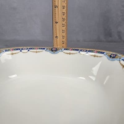 T&V Limoges Serving Bowl Blue & Gold Garland with Pink Roses 9.25" x 7.5" - Thumbnail 6