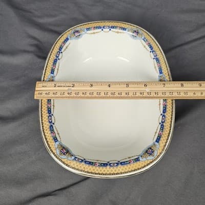 T&V Limoges Serving Bowl Blue & Gold Garland with Pink Roses 9.25" x 7.5" - Thumbnail 5