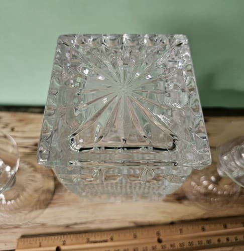 Vintage Crystal Glass Square Cut Liquor Decanter & Stopper with 2 Glasses - Thumbnail 13