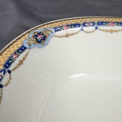 T&V Limoges Serving Bowl Blue & Gold Garland with Pink Roses 9.25" x 7.5" - Thumbnail 3