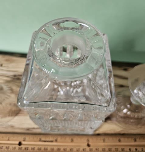 Vintage Crystal Glass Square Cut Liquor Decanter & Stopper with 2 Glasses - Thumbnail 11