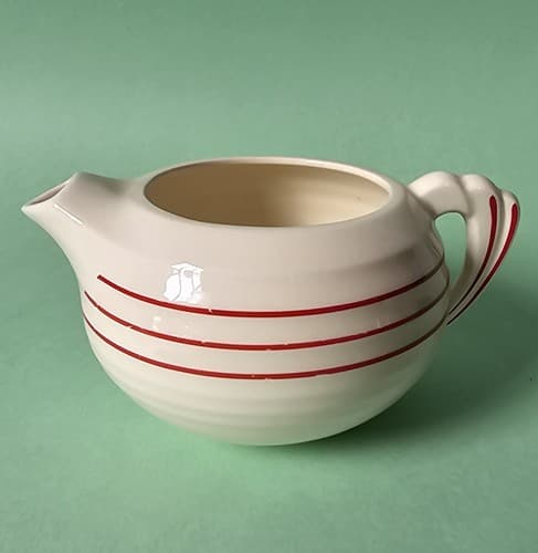 Creamer Ribbed Red Stripes 699-15 Ceramic Handle Spout 2.5" Tall - Thumbnail 3