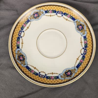 R&G Limoges Cup & Saucer Blue & Gold Garland with Pink Roses Tea Coffee - Thumbnail 4