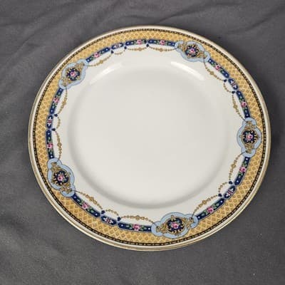 T&V Limoges Salad Plate 7.5" Blue & Gold Garland with Pink Roses - Thumbnail 3