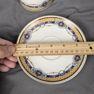 R&G Limoges Cup & Saucer Blue & Gold Garland with Pink Roses Tea Coffee - Thumbnail 8