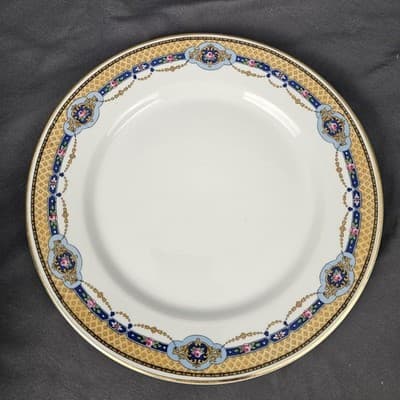 T&V Limoges Lunch Plates 8.75" Blue & Gold Garland with Pink Roses Set of 2 - Thumbnail 3