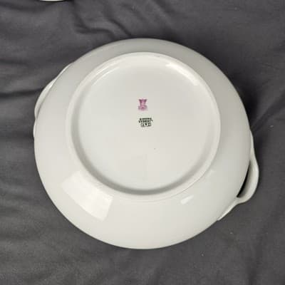 T&V Limoges Covered Veg. Bowl With Lid Blue & Gold Garland with Pink Roses - Thumbnail 11