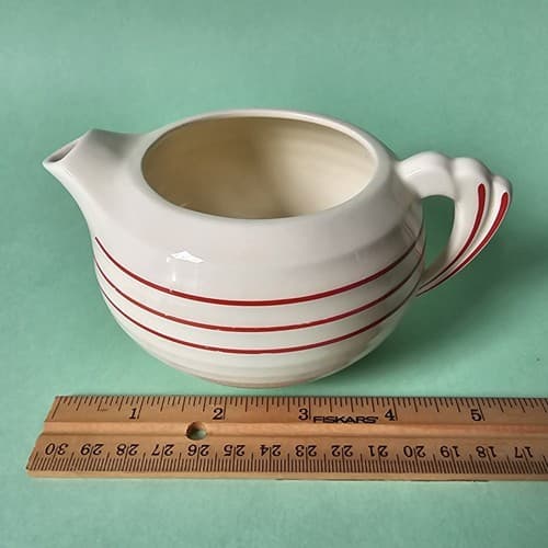 Creamer Ribbed Red Stripes 699-15 Ceramic Handle Spout 2.5" Tall - Thumbnail 6