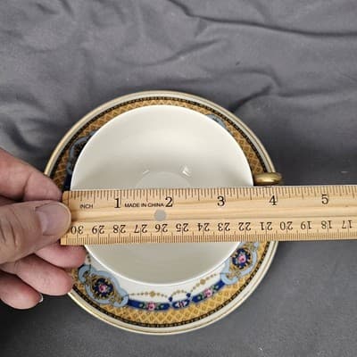 R&G Limoges Cup & Saucer Blue & Gold Garland with Pink Roses Tea Coffee - Thumbnail 10