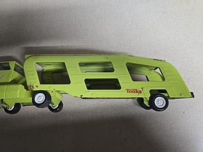Vintage Tonka Pressed Steel Green Auto Transport Car Carrier Hauler Semi - Thumbnail 2