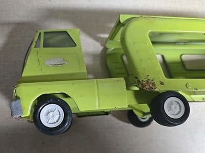 Vintage Tonka Pressed Steel Green Auto Transport Car Carrier Hauler Semi - Thumbnail 3