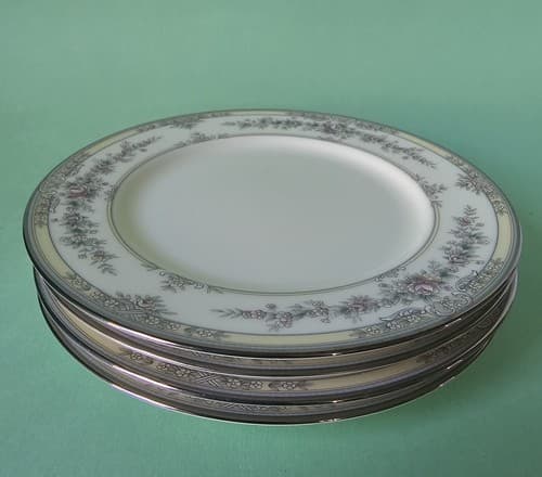 4 Noritake Shenandoah 9729 Platinum Ivory Bone China Bread Plates Mint 6 3/8"